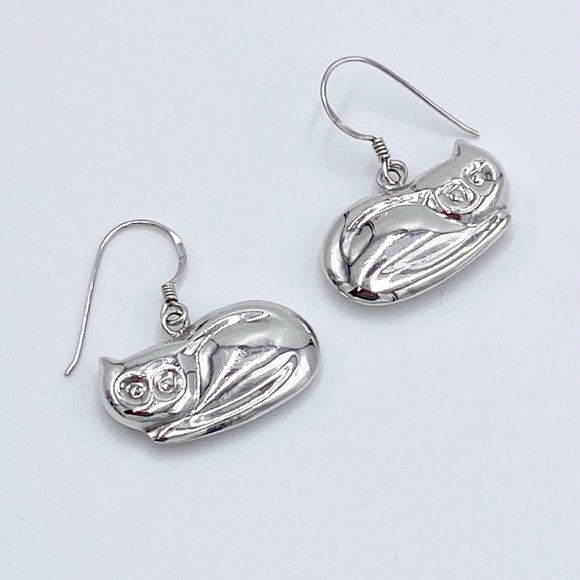 Vintage Sterling Silver Cat Earrings - Picture 5 of 5